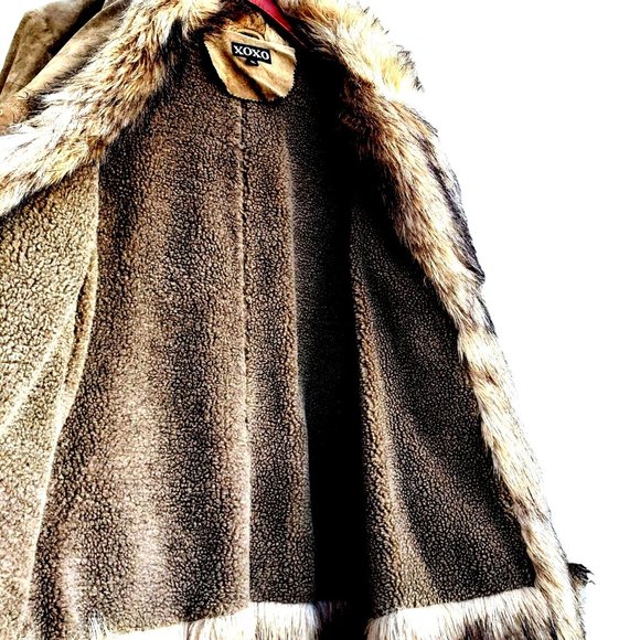Vintage Y2K 90s Suede Coat L XL Penny Lane XOXO Faux Fur Collar - Picture 3 of 12